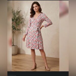 Leota Pink Floral Wrap Dress with Long Sleeves